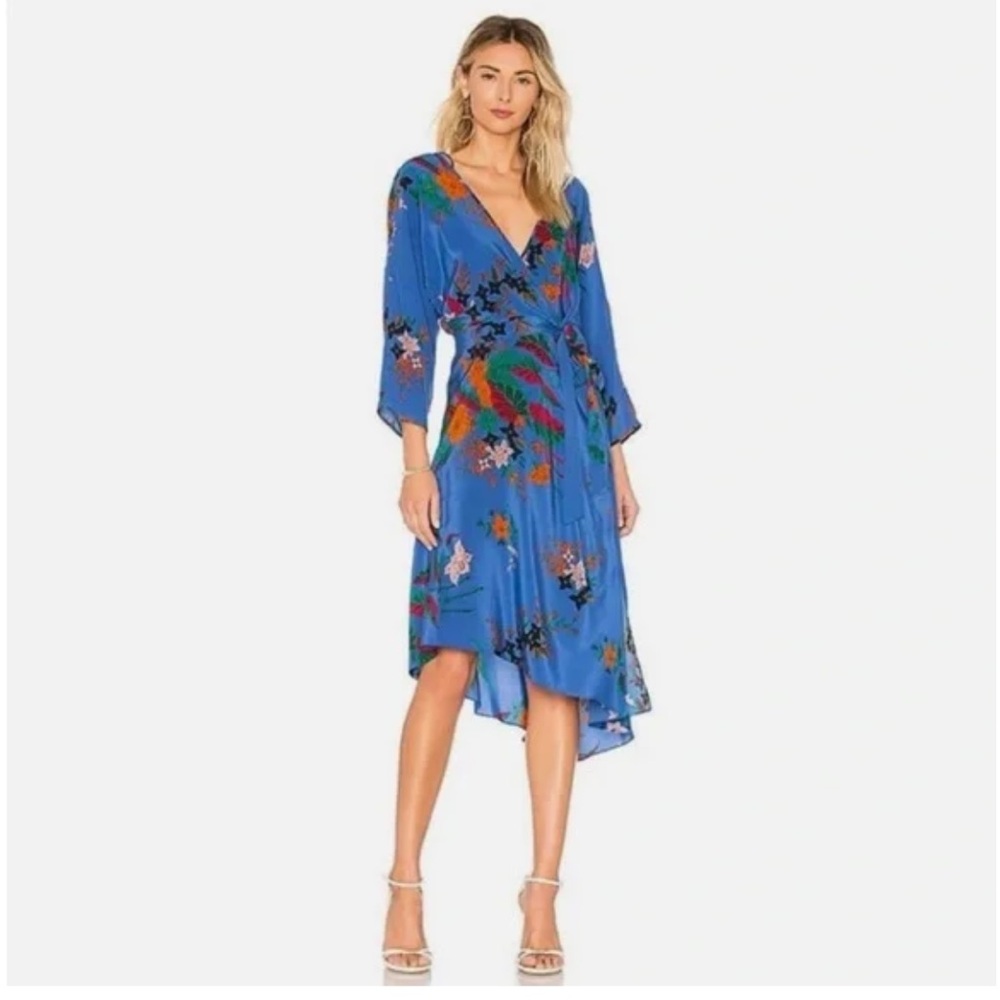 Diane Von Furstenberg Blue Floral High-Low Wrap Dress